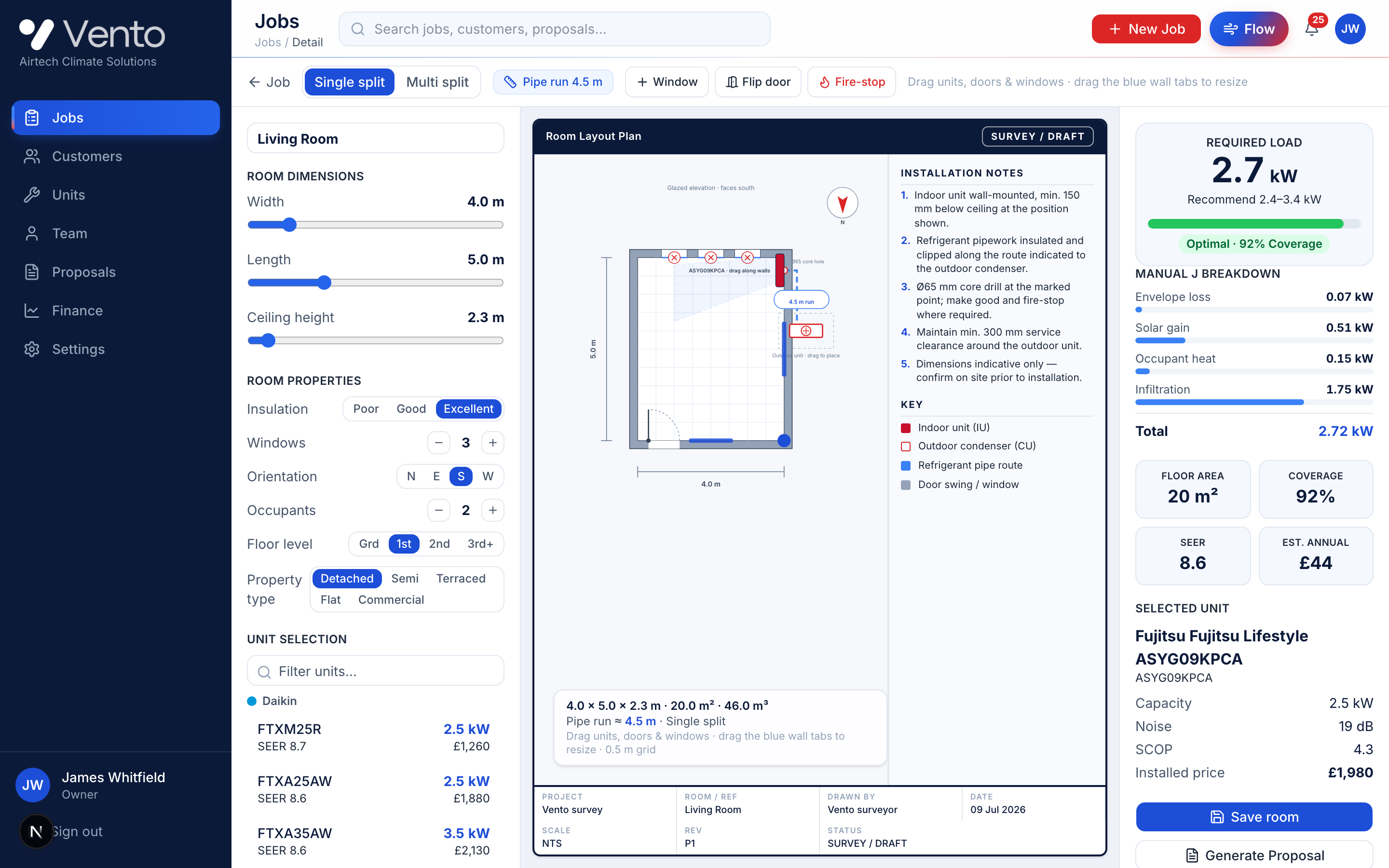 Survey, size and draw — on site, in minutes — Vento